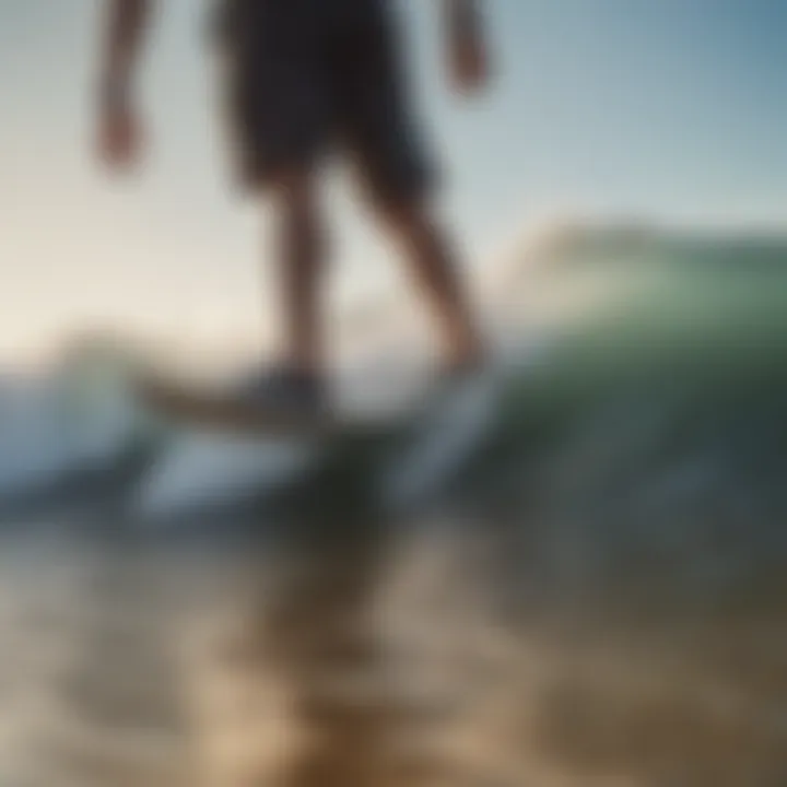 Surfer catching a wave with Vans Slip-Ons by the shore