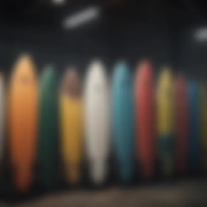 Different styles of surfboards displayed on a universal rack, showcasing its versatility.