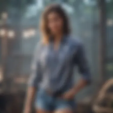 Effortless Chic Casual chic outfit featuring a tied checked shirt with denim shorts