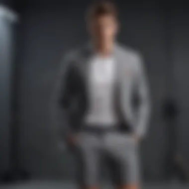 Gray sweatshorts styled with a tailored blazer