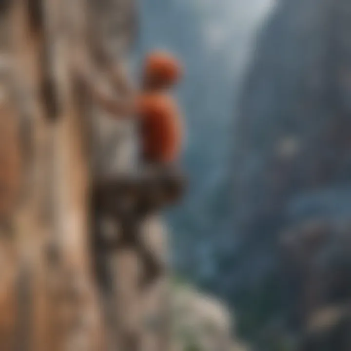 Rock climber conquering a challenging vertical cliff