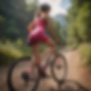 A cyclist demonstrating the fit and flexibility of VS Pink Bike Shorts while riding on a scenic trail.