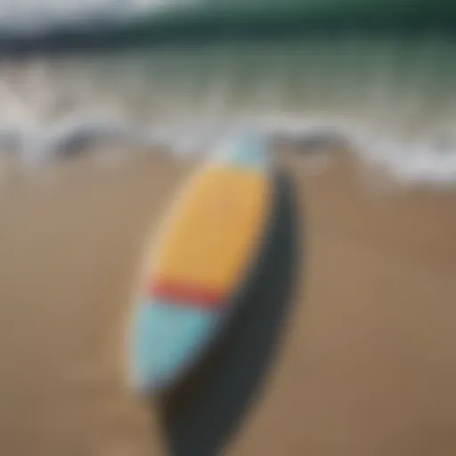 Aerial view of Wavestorm 7ft surfboard on crystal clear waves