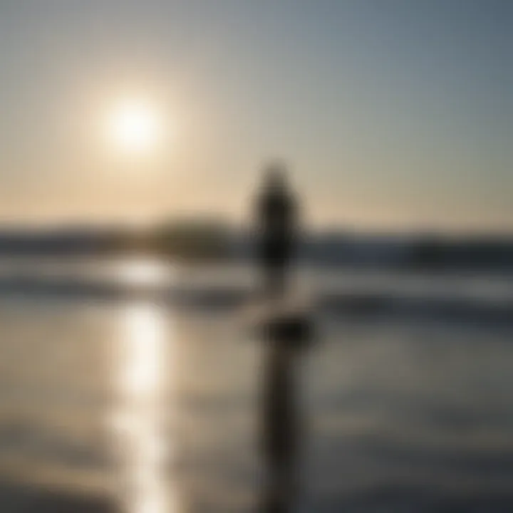 Silhouette of a surfer on the horizon with the Wavestorm 7ft surfboard