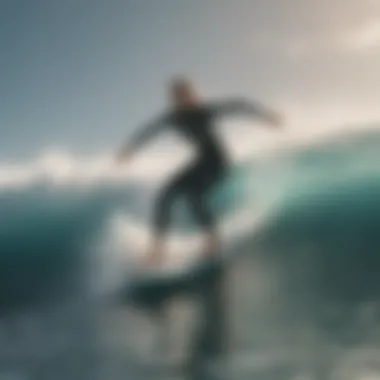 Surfer gracefully riding the Wavestorm 7ft surfboard with precision