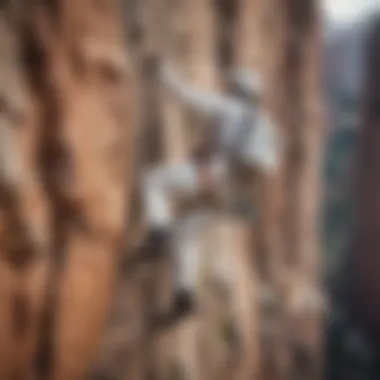 White BDU pants being used for rock climbing