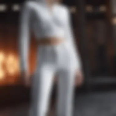 Geometric Chic: White Pants Ensemble Modern White Pants Matching Set with Geometric Patterns