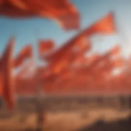 Colorful wind flags fluttering at an extreme sports event