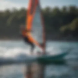 Dynamic windsurf foiling action on water