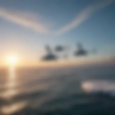 Aerial view of wingboarders gliding above the ocean