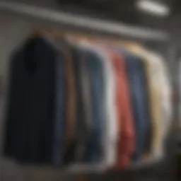 A variety of basic shirt styles hanging on a rack