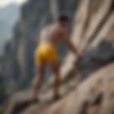 Yellow boxer briefs in rock climbing