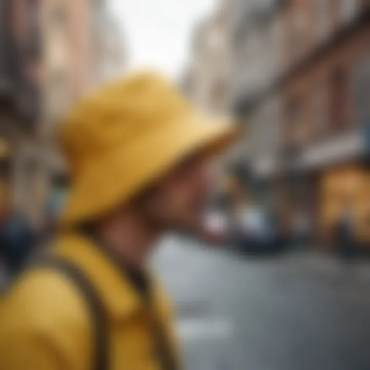 Yellow Bucket Hat in Urban Setting