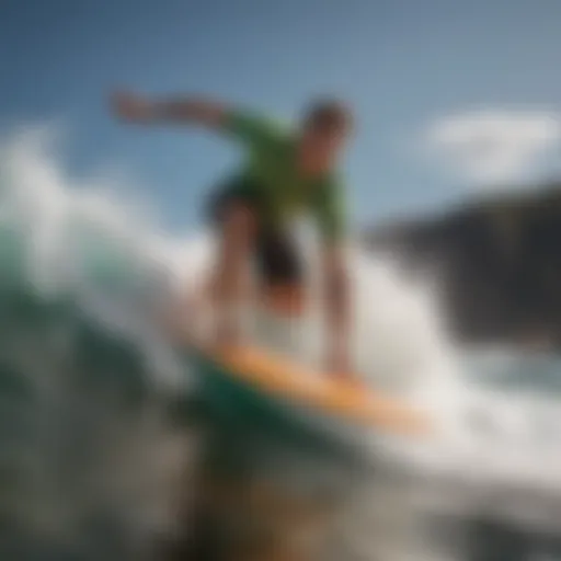 A dynamic shot of a Zap Wedge skim board cutting through ocean waves